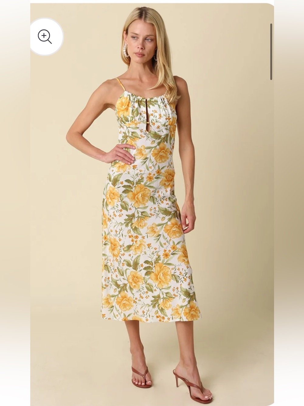 Yellow Floral Midi Sundress with Spaghetti Straps